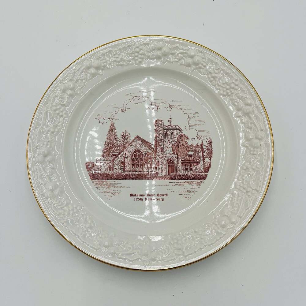 Makawao Union Church 125th Anniversary Collector Plate Hawaii Gold Rim